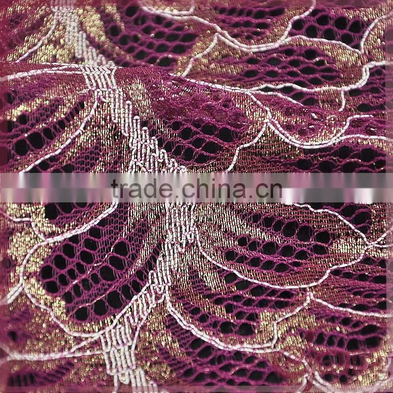 Pink/blue metallic tricot knitting wholesale african fancy lace fabric for dress/ tops