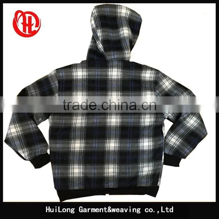 Custom fashion men winter grid style hoodie fleece jacket