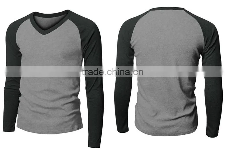 Long sleeves Men 100% v neck tshirt