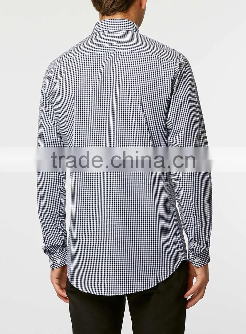 Navy check Button Down Long Sleeve Smart Shirt