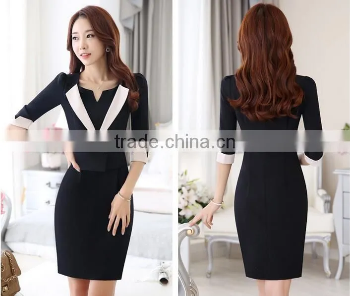 Wholesale Fashion Spring Knee Length 3/4 Sleeve Latest women formal office Dresses