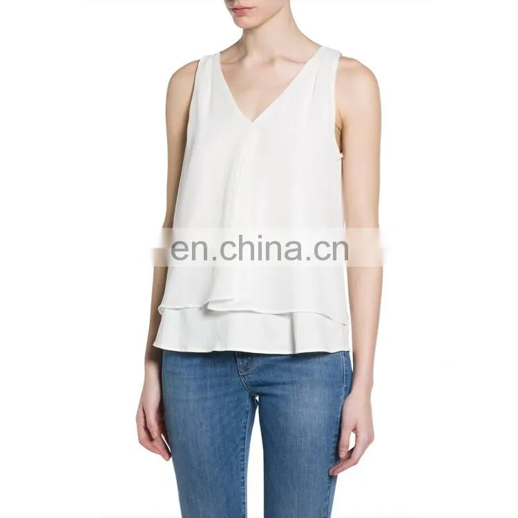 Wholesale China Women Clothing Sleeveless Double-deck Chiffon Top For Ladies 2016