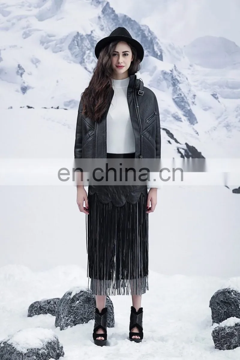Cool Style Black Genuine Leather Jacket Women's Merino Sheepskin Fur Coat Punk Real Fur And Leather Jacket