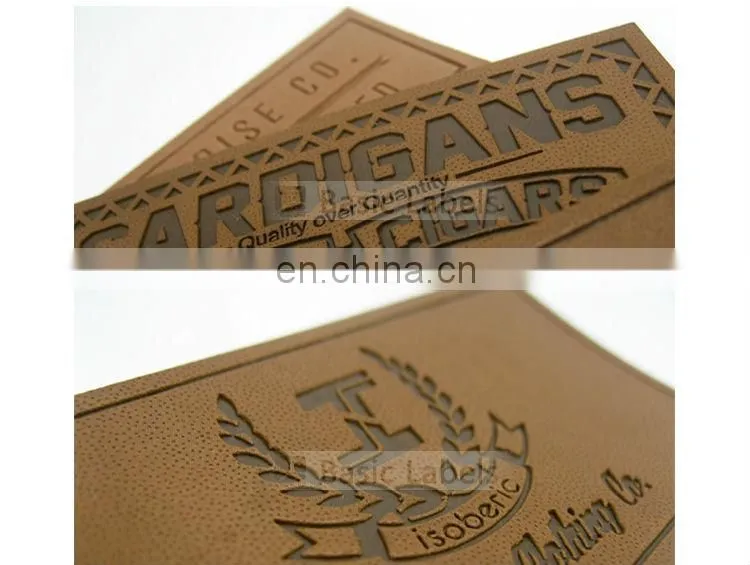 Pu handmade custom metal logo leather clothing label for garment