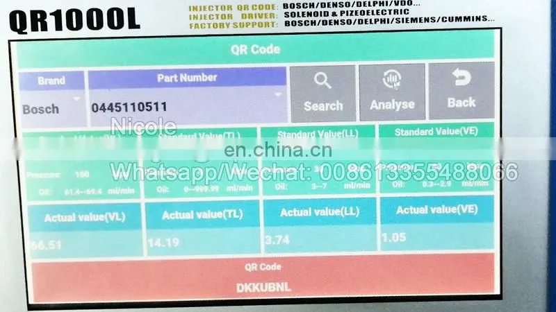 QR1000L Common rail Injector tester with QR coding