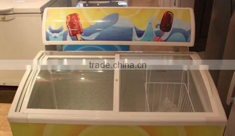 138L mini sliding cuvered glass door horizontal chest deep freezer
