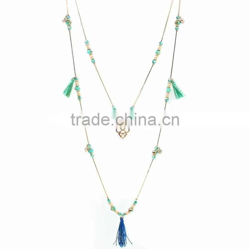 Chic Women's Mixed Corlors Tassel Beads Long Fashoin Necklaces Jewelry 2016