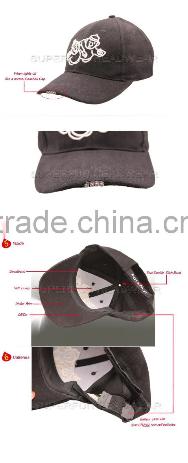 factory supply customized logo LED light baseball cap