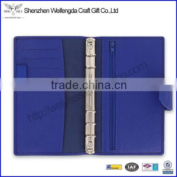 compact bright blue leather organizer ring binder notebook wholesale factory
