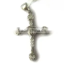 Heart shape Cross love Pendant 925 sterling Silver rhodium palted