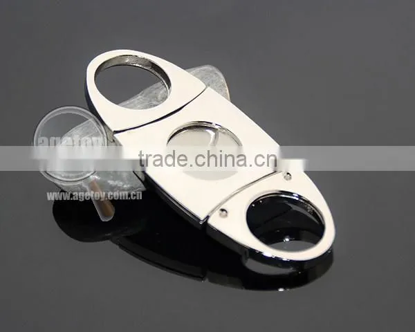 Pocket Portable Oval Cigar Scissors High Quality Silver Stainless Steel Double Blade Knife Super Sharp Metal Cigar Cutter