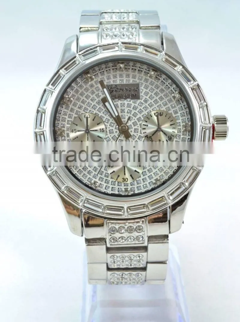 2016 New Arrival stylish Geneva Alloy Metal Hip Hop Bling Bling Watch, big face watch