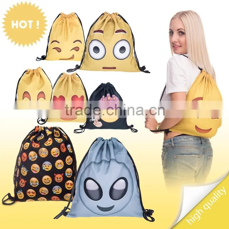 High Quality 3D Printed Wholesale Emoji Gift Drawstring Bag