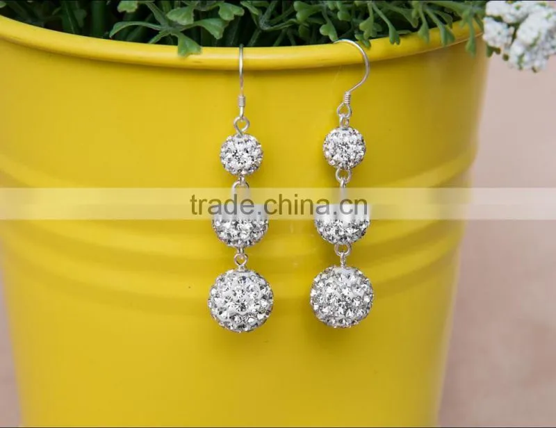 3 crystal ball 925 sterling silver earring in stock