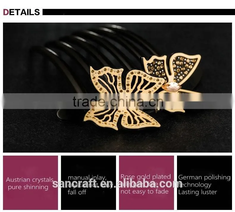 Latest fashion jewelry hair band clasp crystal black butterfly hair jewelry