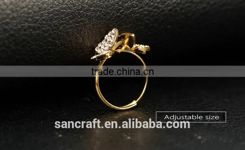 Adjustable two butterfly finger design for women saudi arabia gold wedding ring price