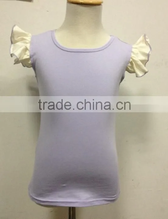 hot selling girls blank ruffle sleeve t shirt