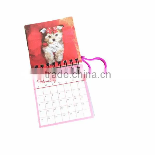 plastic key chain metal spiral mini calendar notepad with elastic band