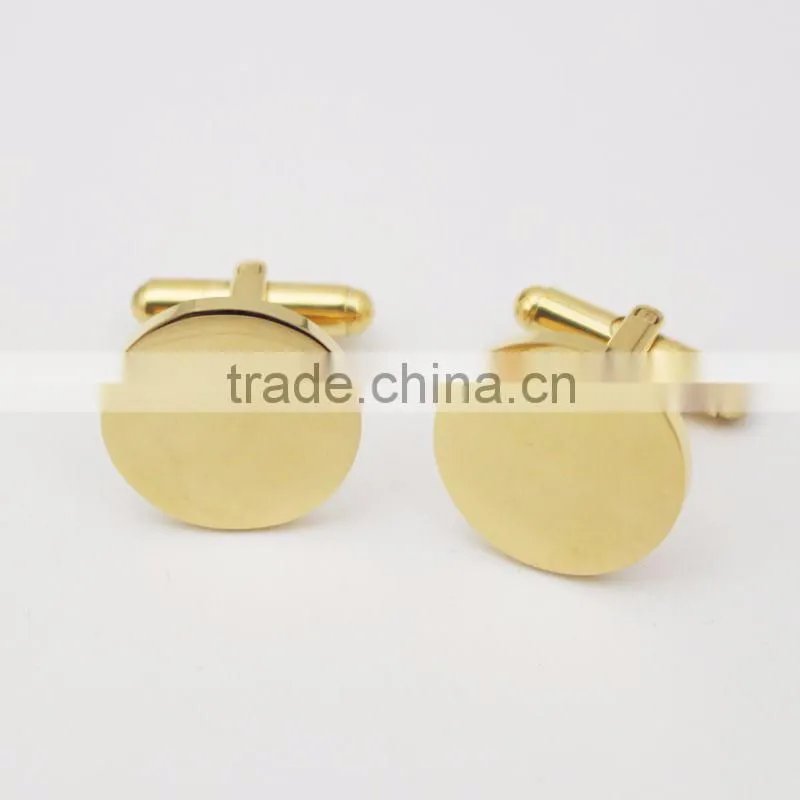 Personalized Logo Women Men Stainless Steel Round Blank Gold Cufflinks
