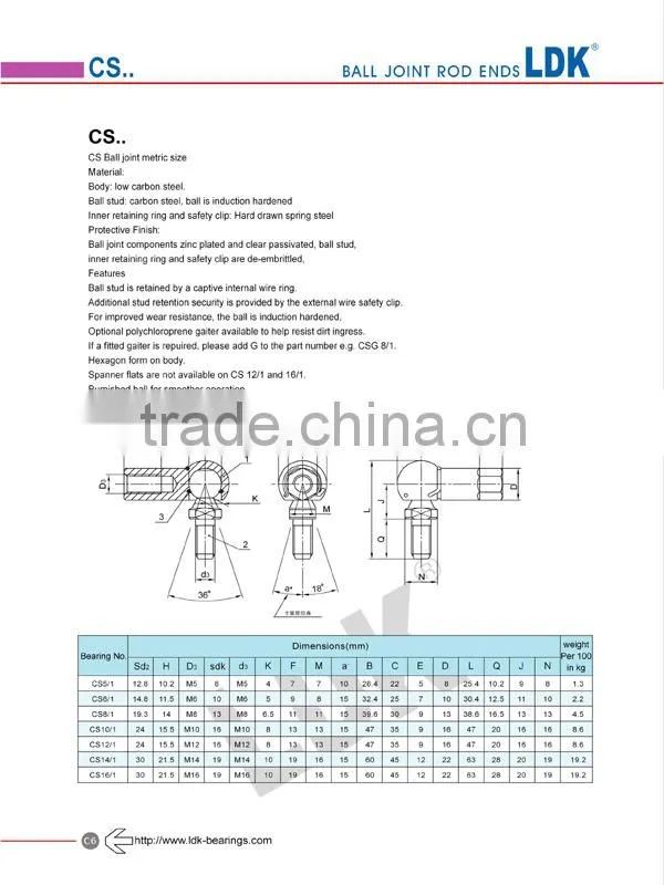 LDK ball joint rod ends SQZ5-RS joint