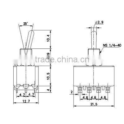 Miniature Toggle Switch 3A 3-Way and 2-way ON OFF ON