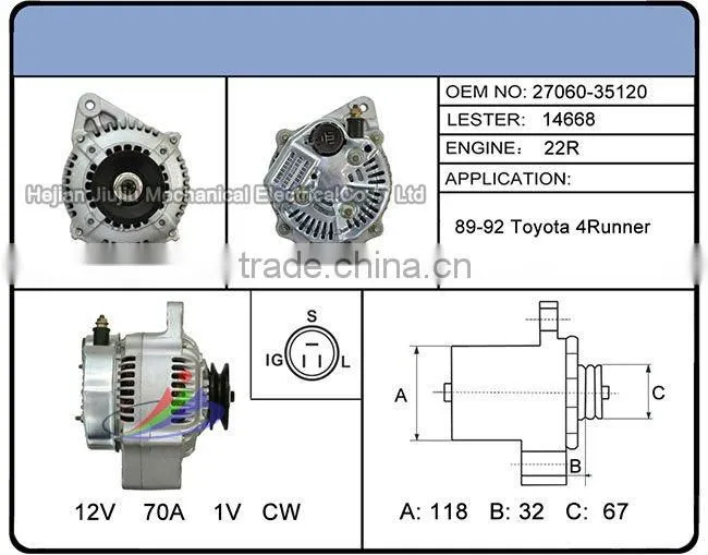 competitive auto alternator(OEM 27060-35120/Lester 14668) for TOYOTA pickup/4runner