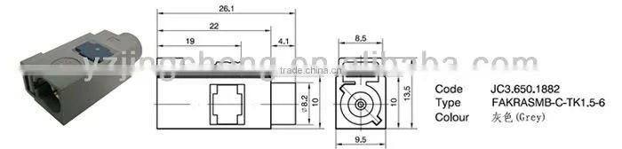 SMB female connector for cable RG174, FAKRA connector