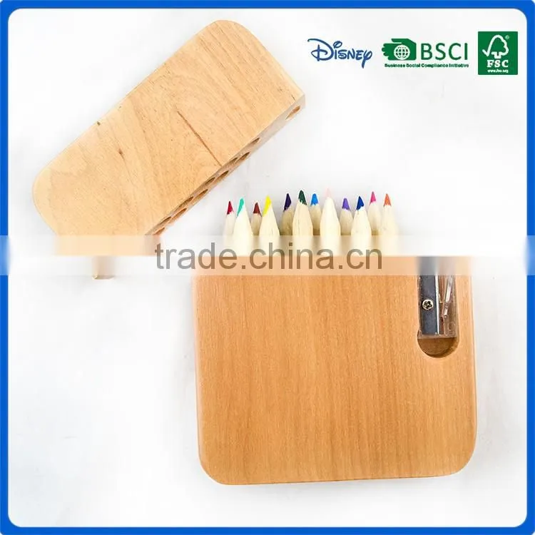 BSCI certificated mini promotional color pencil boxed gift set with wood sharpener