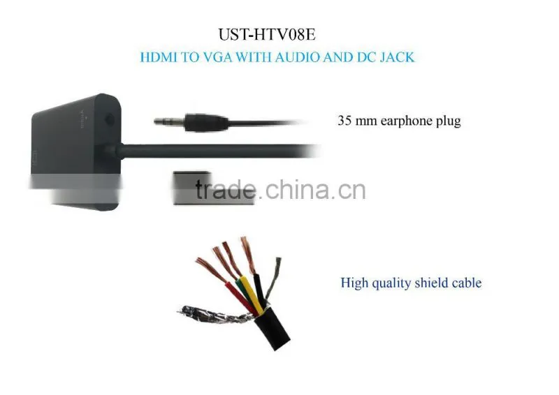 100% new HDM I to VGA with audio and DC jack HDM I adapter for computer/laptop