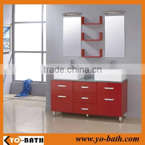 59" solid wood double sink cherry bath vanity with glass top