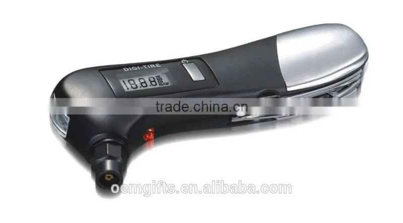 Multifunction LED Flashlihght Digital LCD Tire Gauge Car Tire Pressure Gauge With Emergency Tool