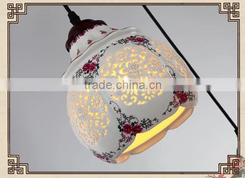 Asian E27 LED Vintage Pendant Light 3 Head Lamp Hanging Chinese Ceramic Loft Coffee Bar Restaurant Kitchen Lights