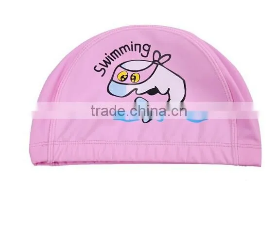 Children Comfortable Wear PU Waterproof Earmuffs Cartoon Dolphin Swimming Cap