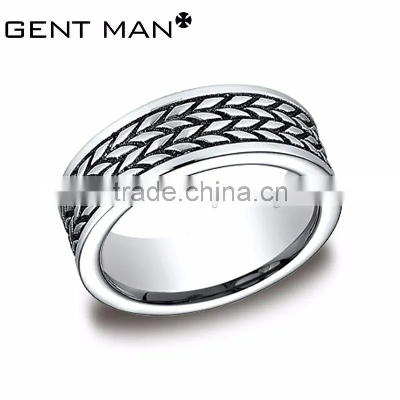 Surface etched Titanim Steel ring Men's 316L Stainless Steel rings jewelry