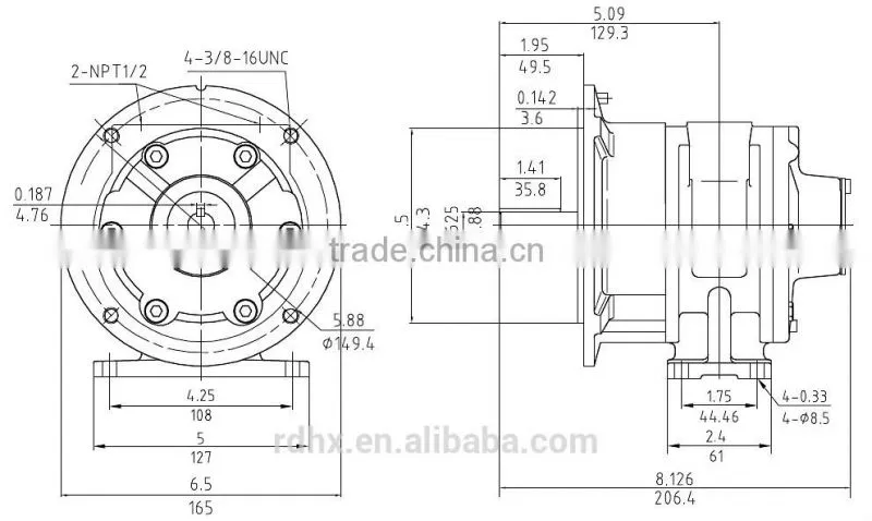 HX6AM 4HP Air Motor Foot & Flange Mounting Gast Equivalent Model Vane Air Motor