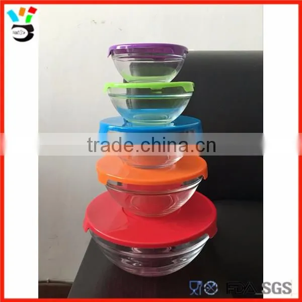 Color Lid Five Size Available Crisper Style Retaining Freshness Glass Bowl