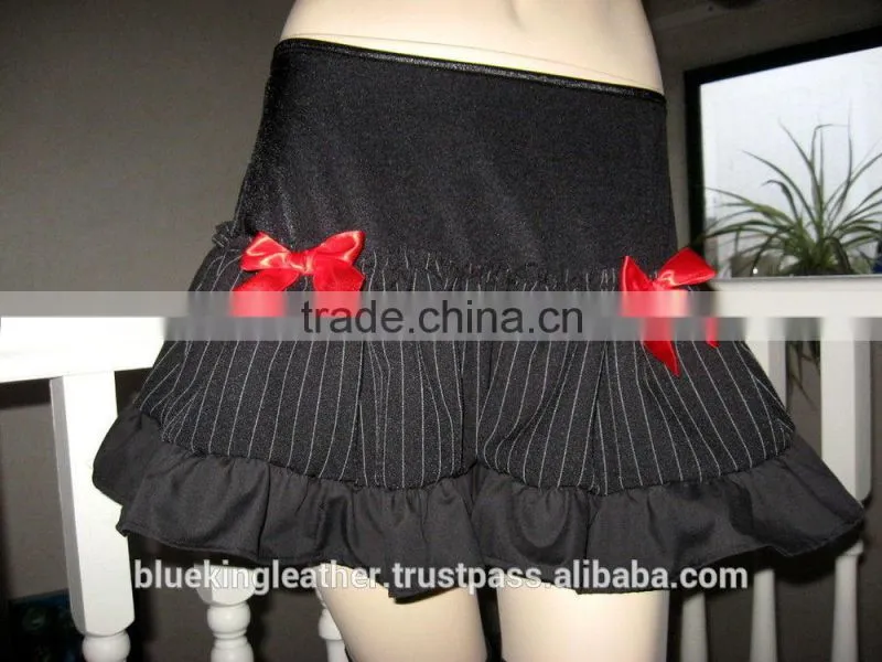 NEW Black,white,Red Pinstriped Frilly Skirt.goth,rock,punk