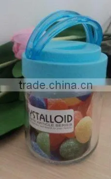 glass jars with plastic lid wholesale, custom made glass jars with colorful cover for children,made in China