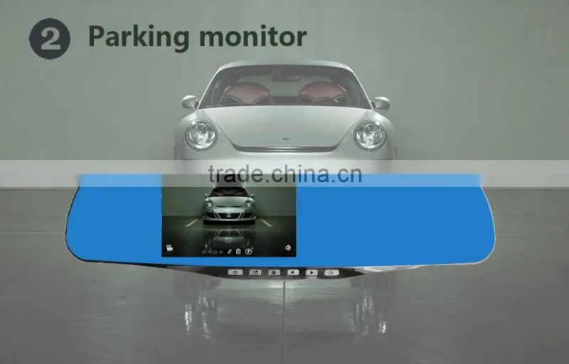 4.3inch front/rear camera car dvr rearview mirror monitor with built in dvr