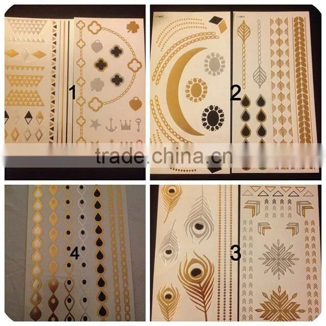 Sales good quality metallic flash tattoo temporary gold tattoo sticker