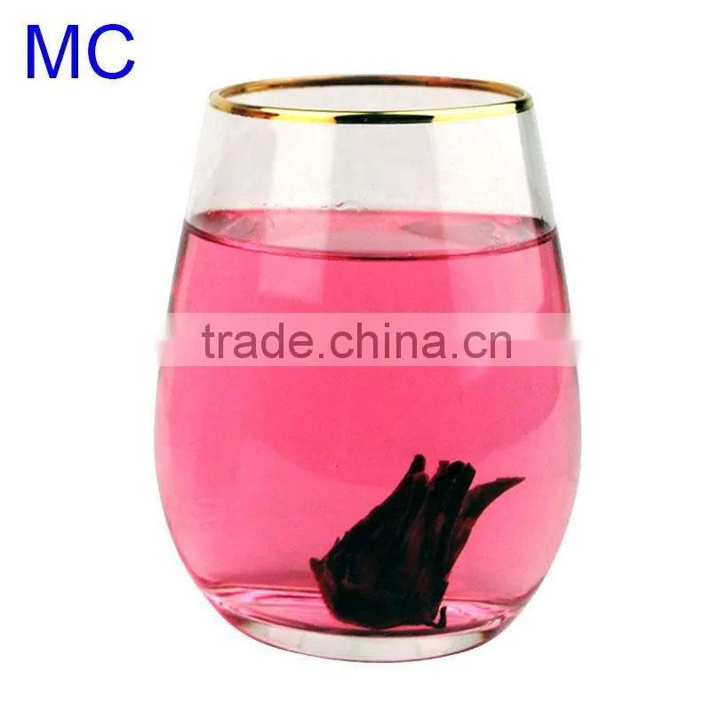 Hand blown clear water glass with gold rim