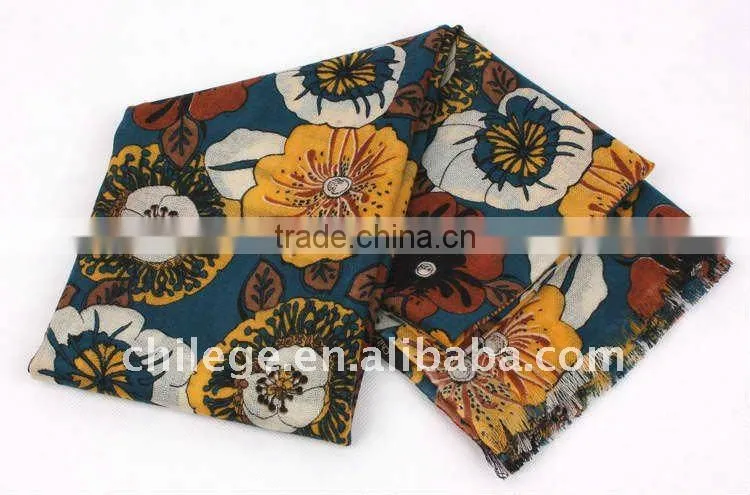 high quality mercerized wool floral printed scarfs