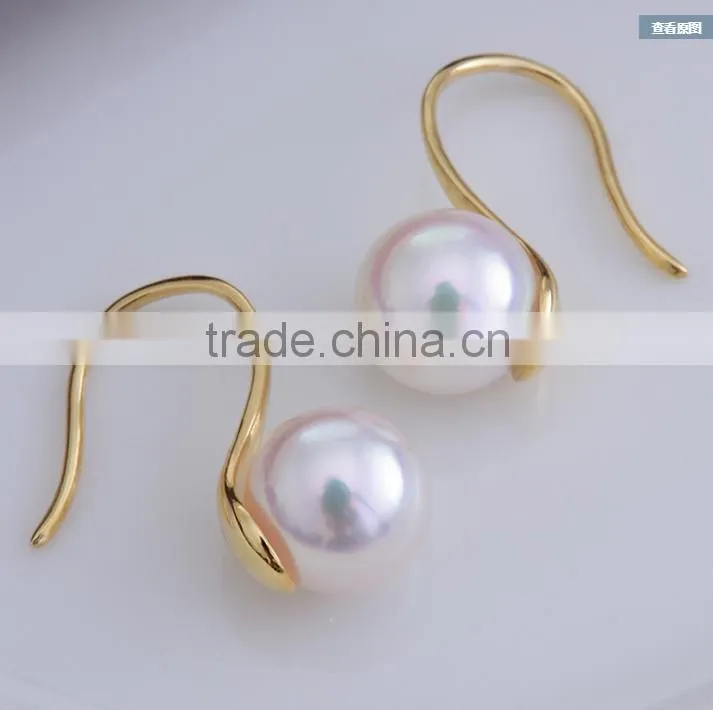 7-7.5mm real genuine akoya seawater elegant gold pearl earring, yellow gold pearl earrings, pearl earring 18K gold