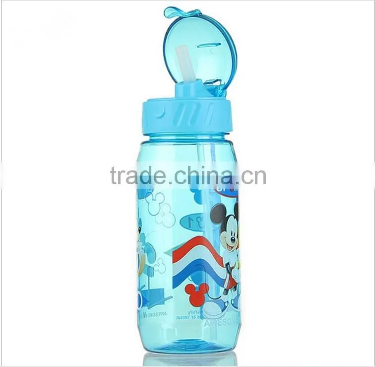 wholesale children plastic water bottle with food grade silicne straw