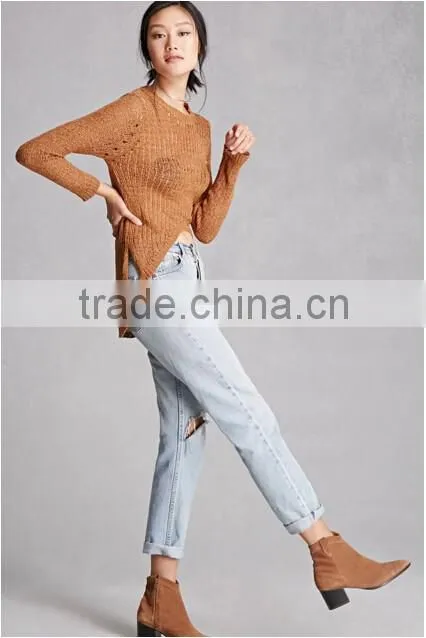 Guangzhou Factory manufacturer Fashion Hollow Irregular Hem New Design Girls Sweaters 2016 Custom