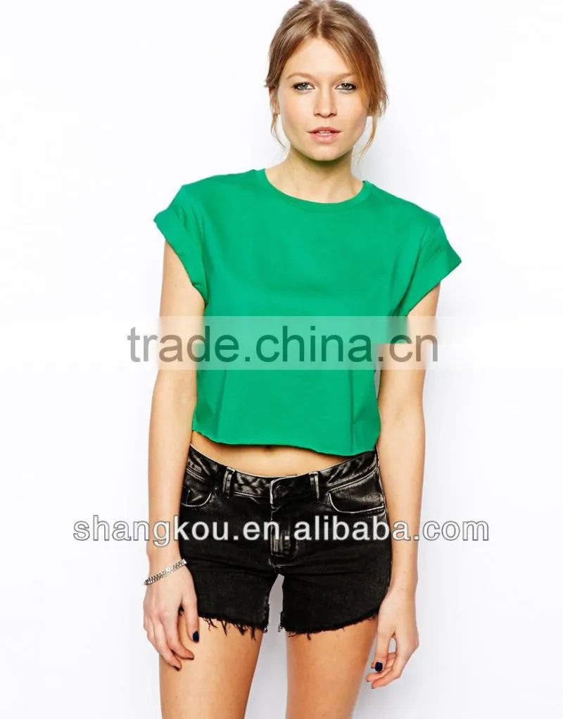 Multi-color trending girls cropped cut rolled sleeves t-shirts