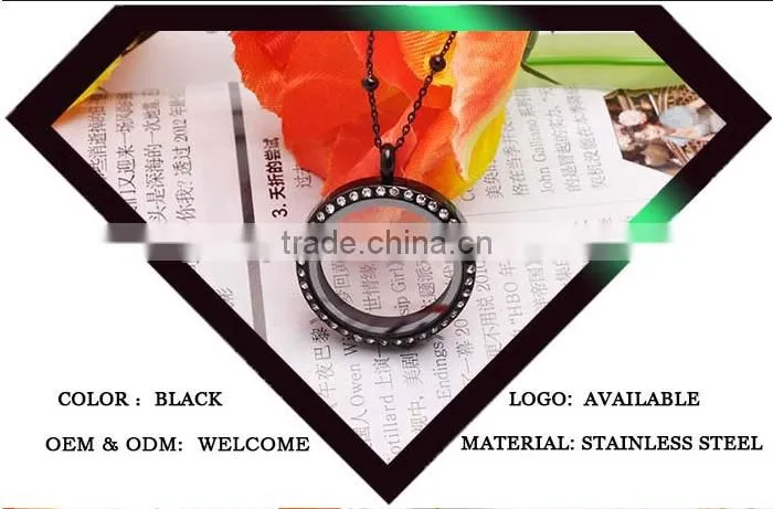 Luxury Stainless Steel Black Plated Floating Charm Lockets for Woman