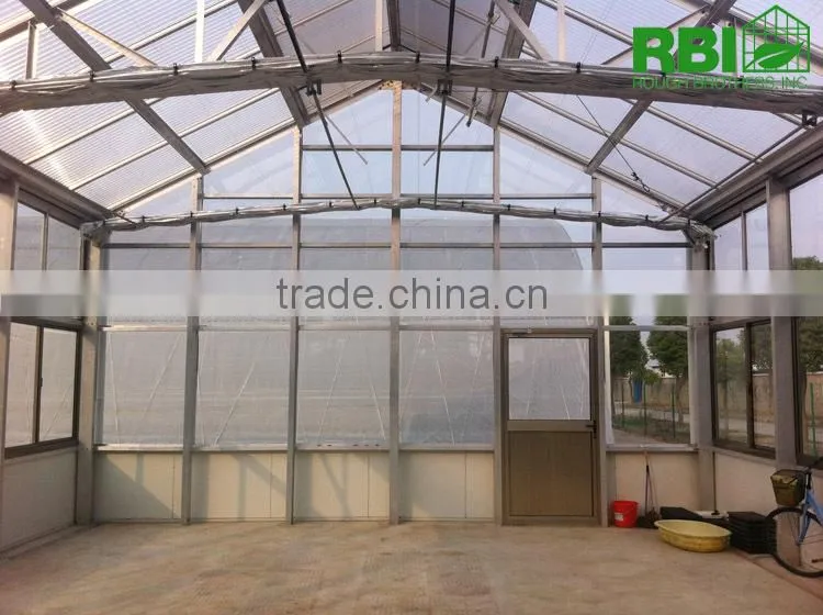 Aluminum frame Glass Greenhouse PC greenhouse with aluminum structure single span with automatic ventilation greenhouse