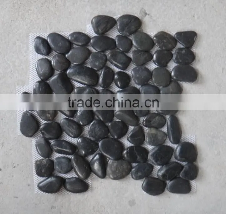 Polished black pebble mesh tiles supplier