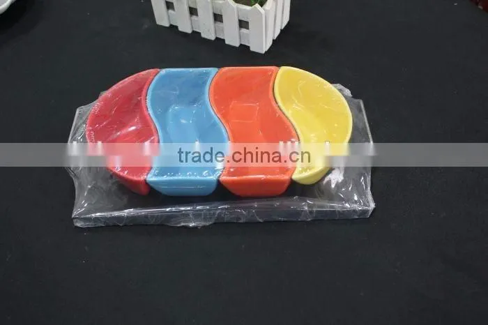 new style high quality ceramic rectangular divided plate,Taste Serving Set with 4 Bowls on a Bamboo Tray